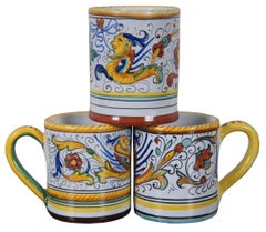 3 Deruta Italian Majolica Pottery Coffee Mugs Cups Raffaellesco Dragon