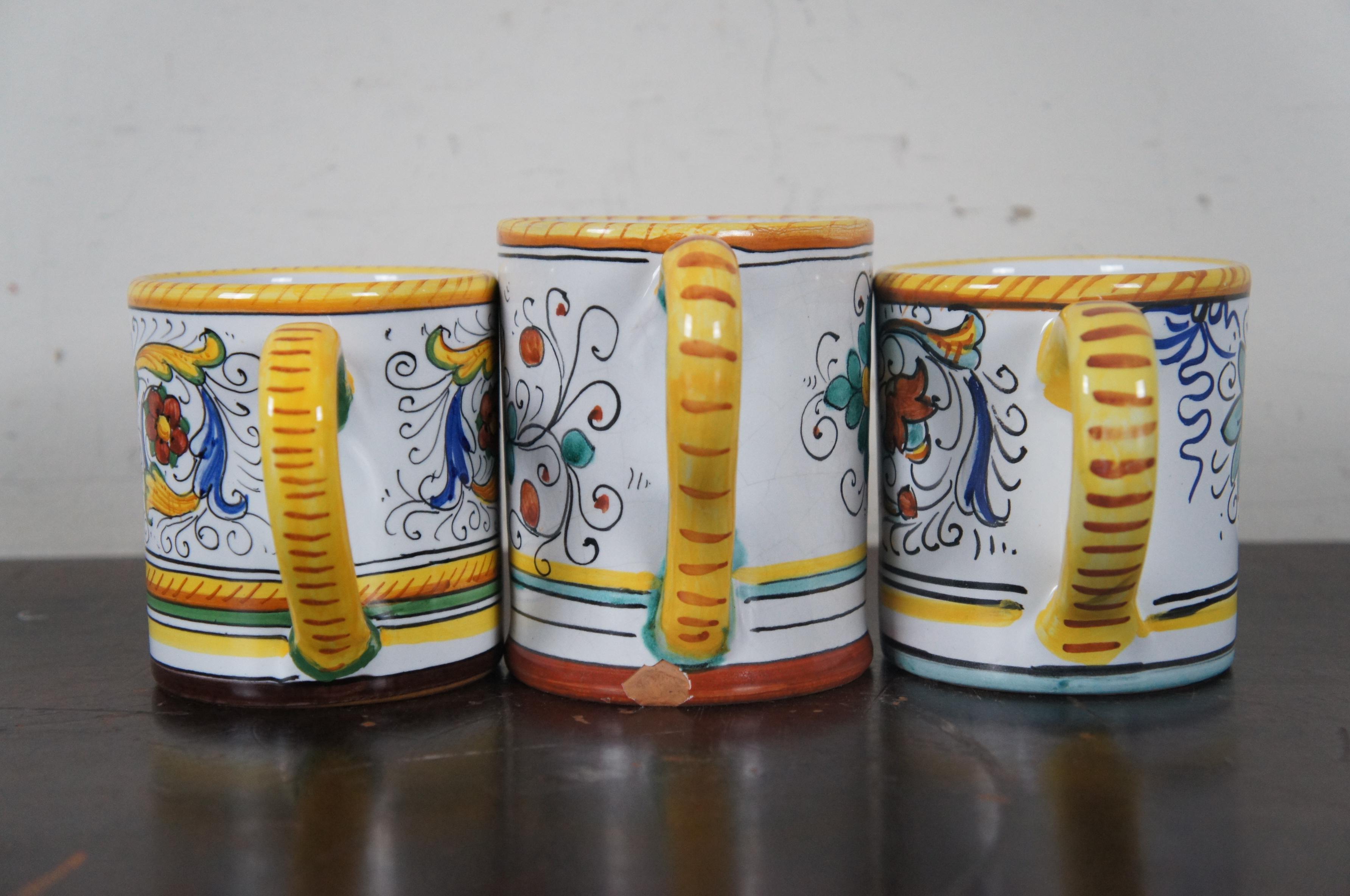 20th Century 3 Deruta Italian Majolica Pottery Coffee Mugs Cups Raffaellesco Dragon