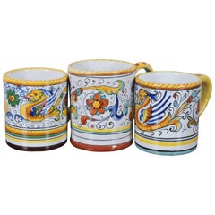 3 Deruta Italian Majolica Pottery Coffee Mugs Cups Raffaellesco Dragon