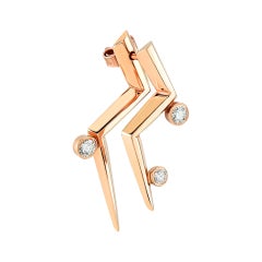 3 Diamond Double Sided Lightning Earring 'Single' in 14 Karat Rose Gold