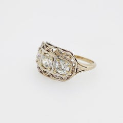 3 Diamond Engagement Ring, 1.56 Carat Total Weight, Estate Art Deco, circa 1930s
