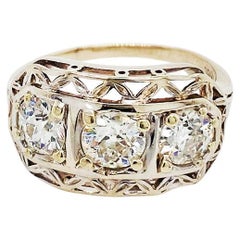 3 Diamond Engagement Ring, 1.56 Carat Total Weight, Estate Art Deco, circa 1930s