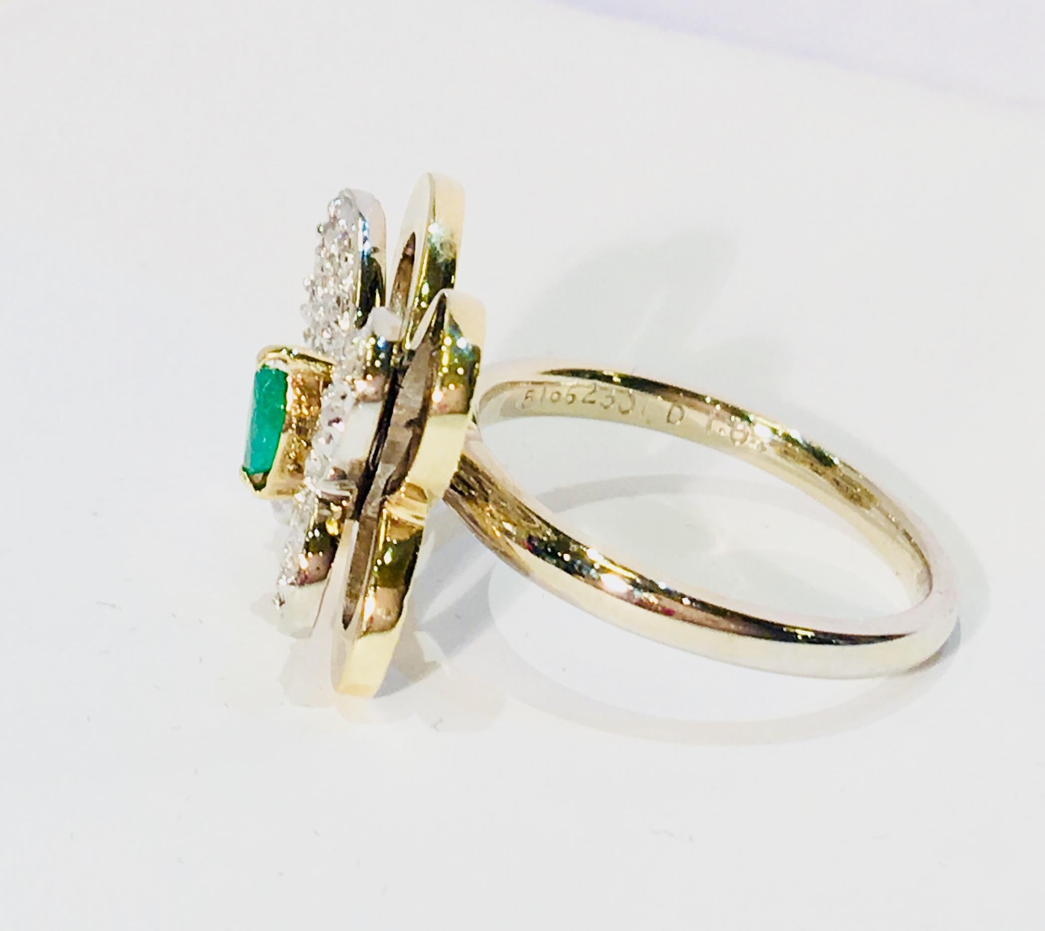 3 Dimensional 2 Tone 14k Gold Butterfly Ring 1.04 Carats Diamonds and Emerald  1