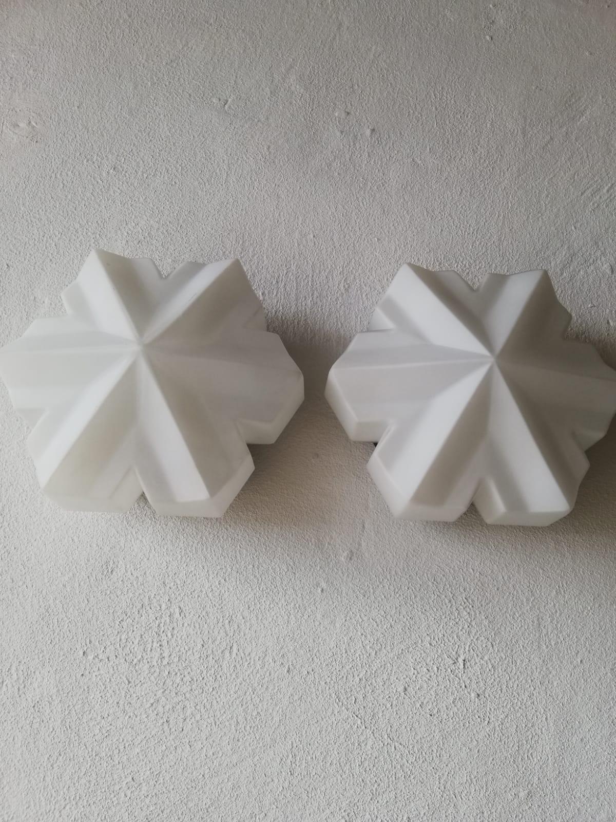 3 Dimensional Hexagonal Opal Glass Pair of Wall Lamps by BEGA, 1960s Germany In Good Condition In Hagenbach, DE