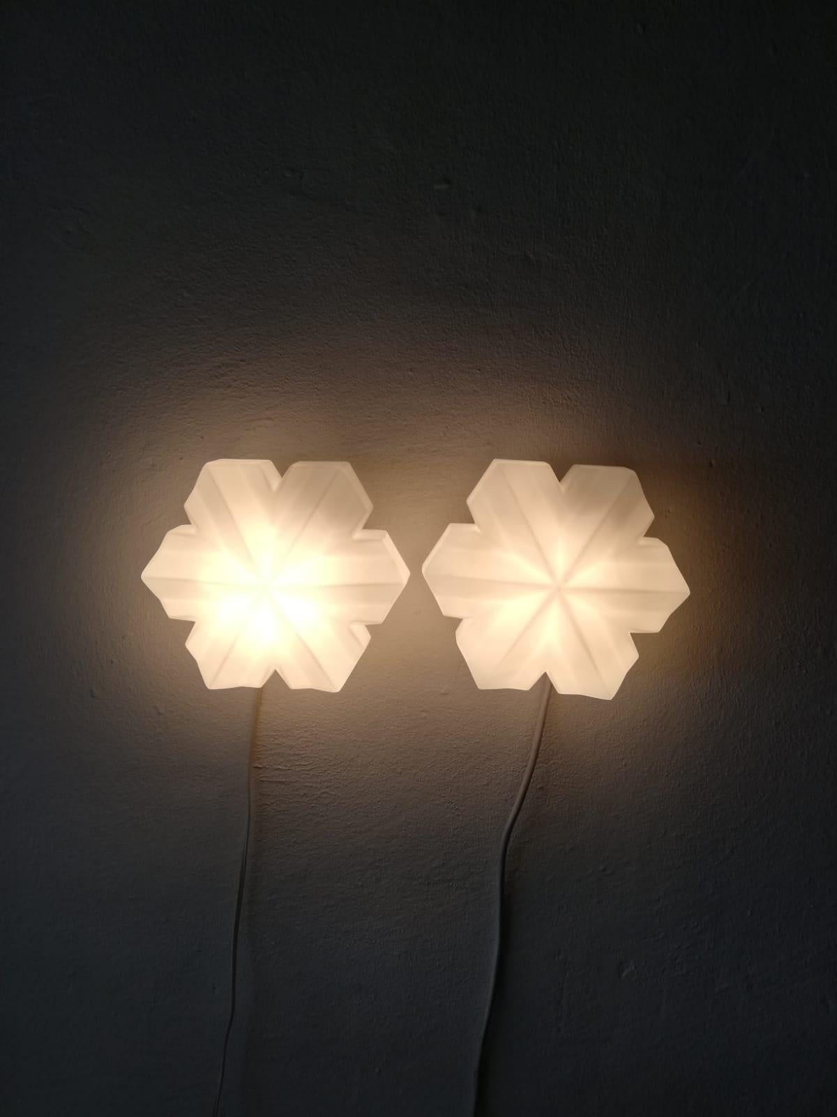 Mid-20th Century 3 Dimensional Hexagonal Opal Glass Pair of Wall Lamps by BEGA, 1960s Germany
