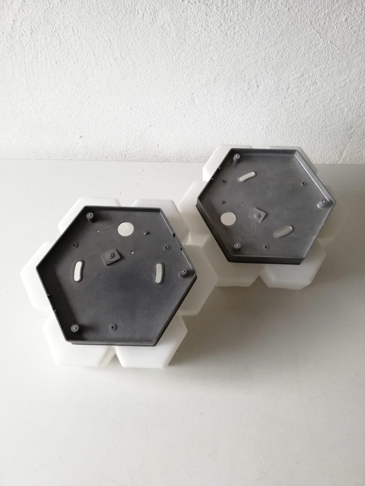 3 Dimensional Hexagonal Opal Glass Pair of Wall Lamps by BEGA, 1960s Germany 2