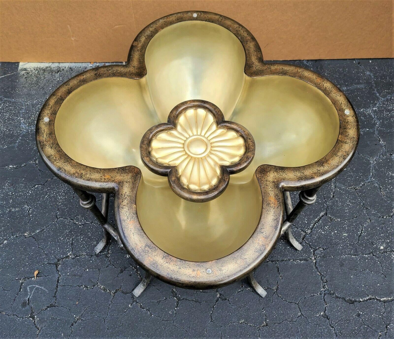 Late 20th Century 3 Dimensional Lotus Flower Glass Top Indoor Outdoor Cocktail Side End Table For Sale