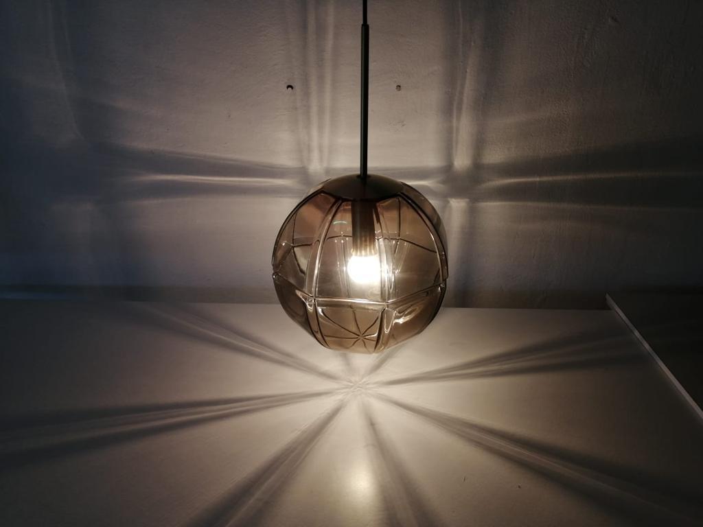 3 Dimensional Smoked Glass Pendant Lamp by Peill Putzler, 1960s Germany For Sale 1