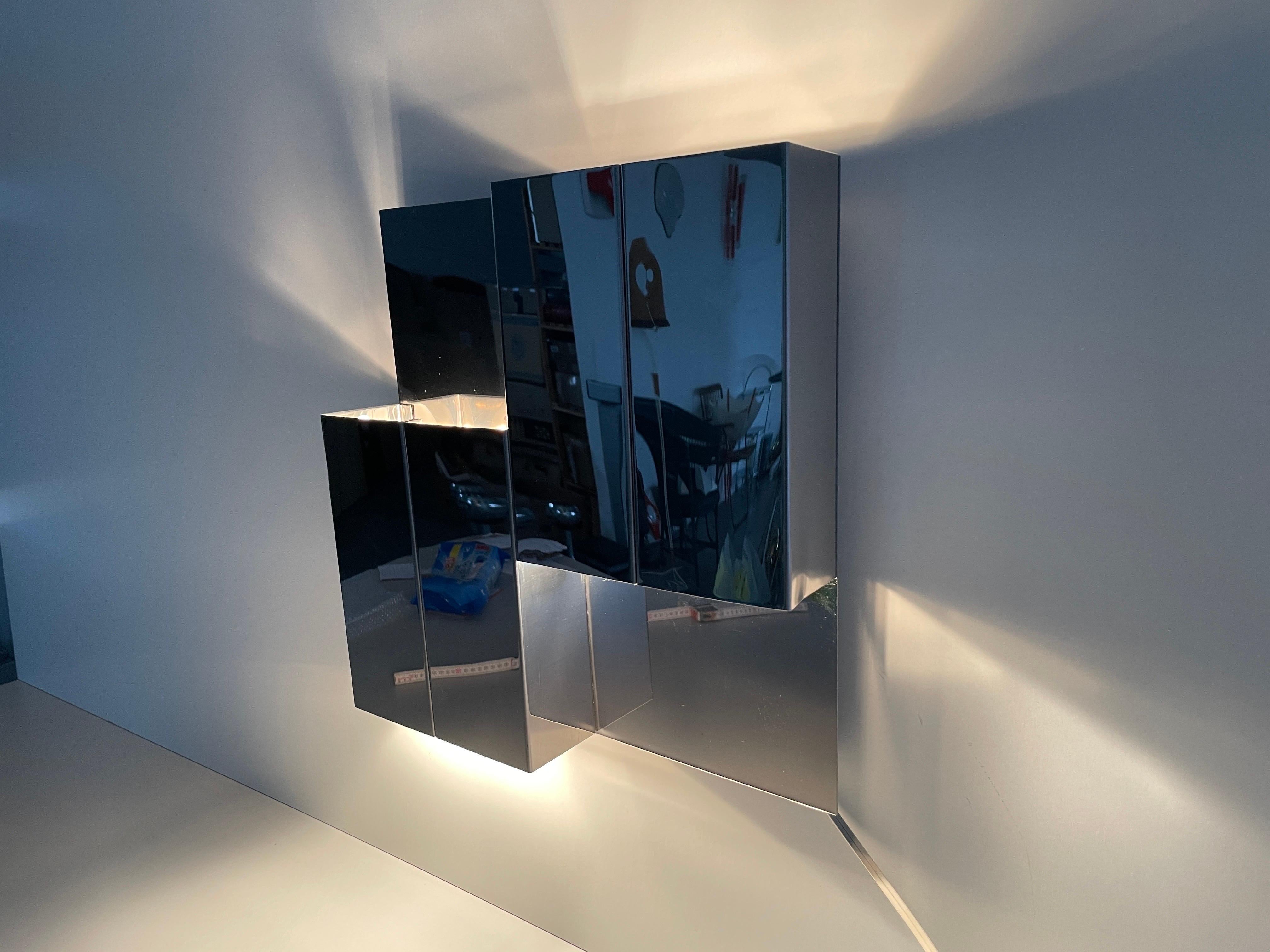 3 Dimensional Square Design Chrome Wall Lamp, 1970s, Italy For Sale 4