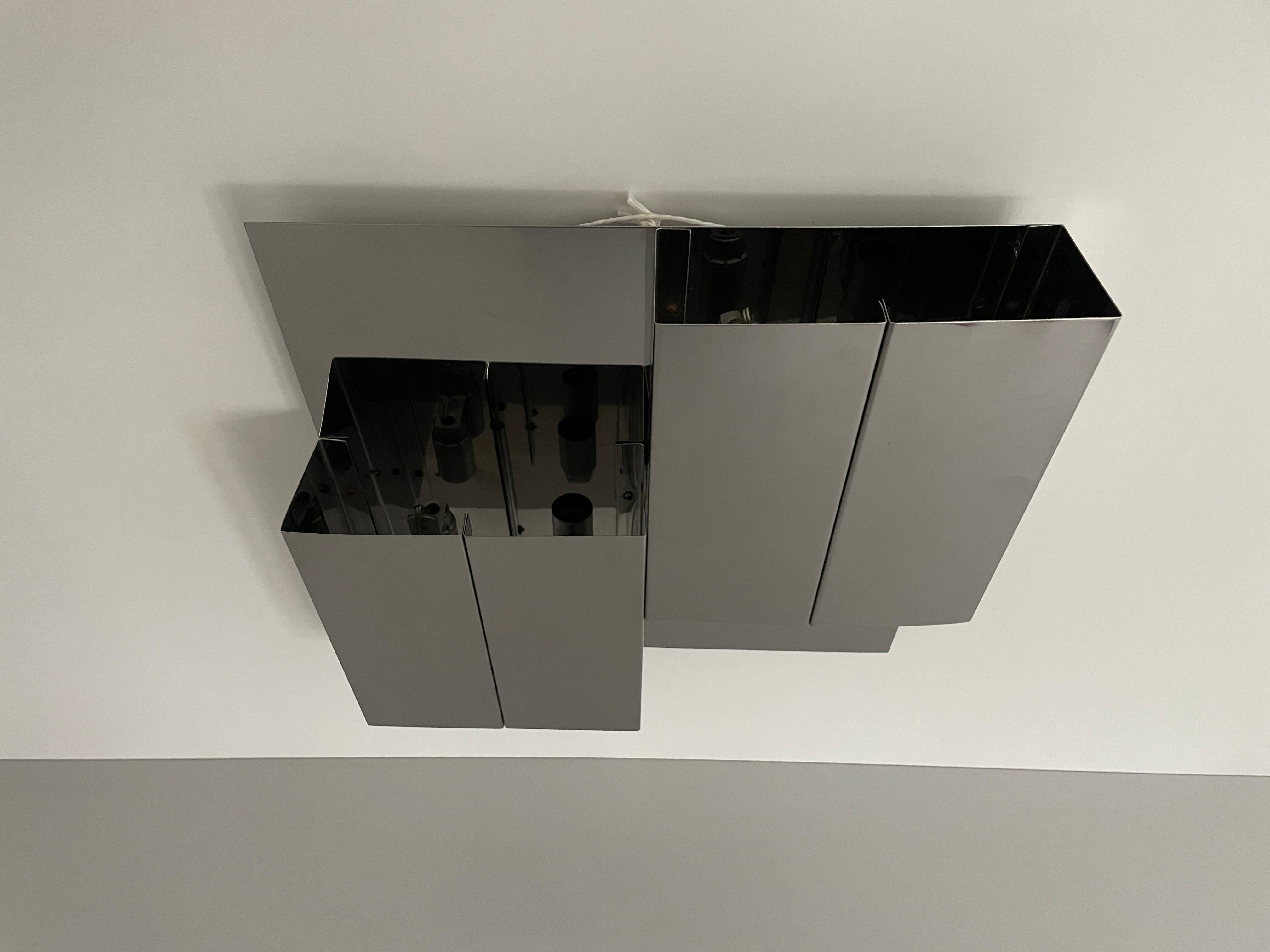 Italian 3 Dimensional Square Design Chrome Wall Lamp, 1970s, Italy For Sale