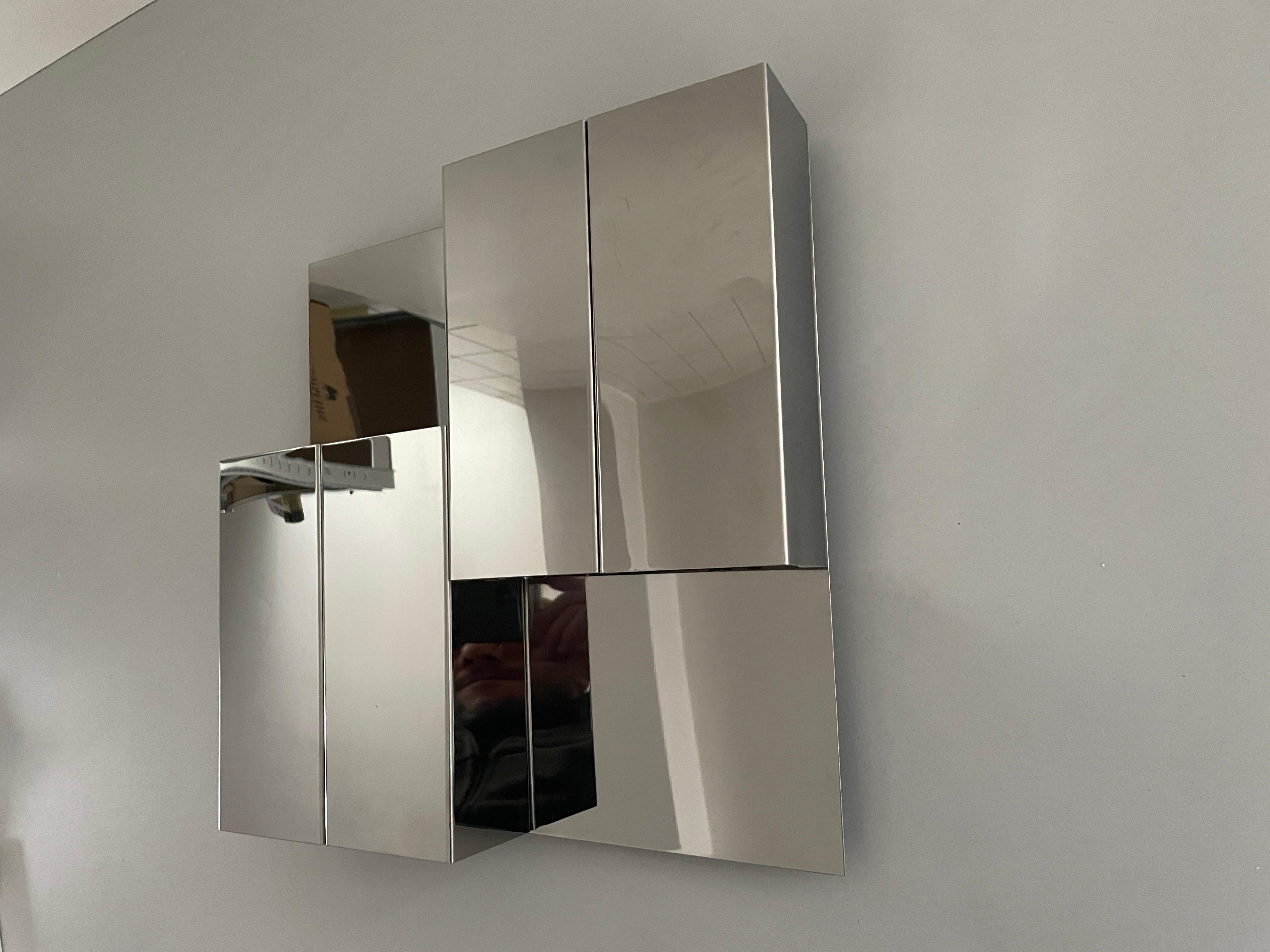 3 Dimensional Square Design Chrome Wall Lamp, 1970s, Italy For Sale 1