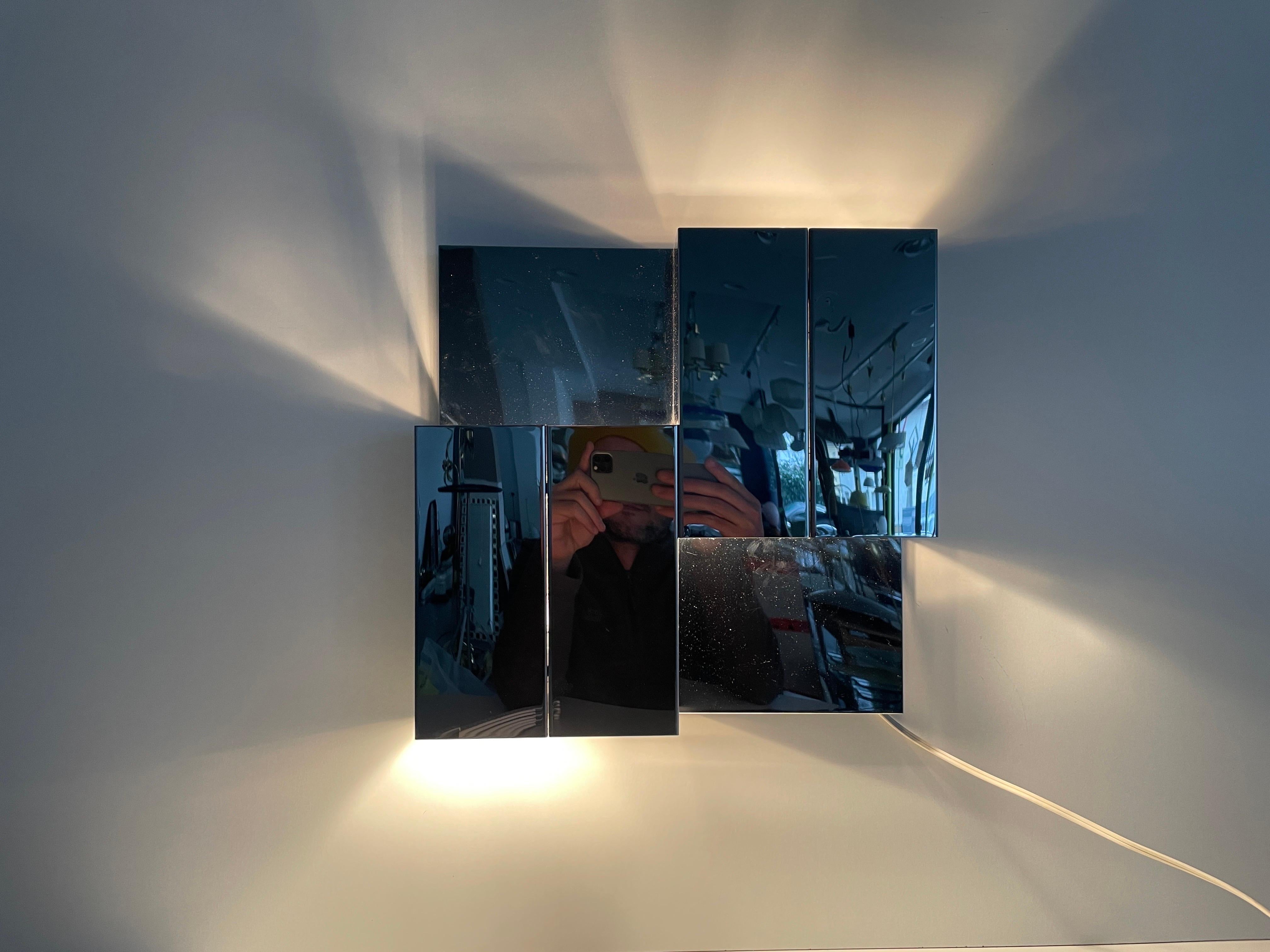 3 Dimensional Square Design Chrome Wall Lamp, 1970s, Italy For Sale 3