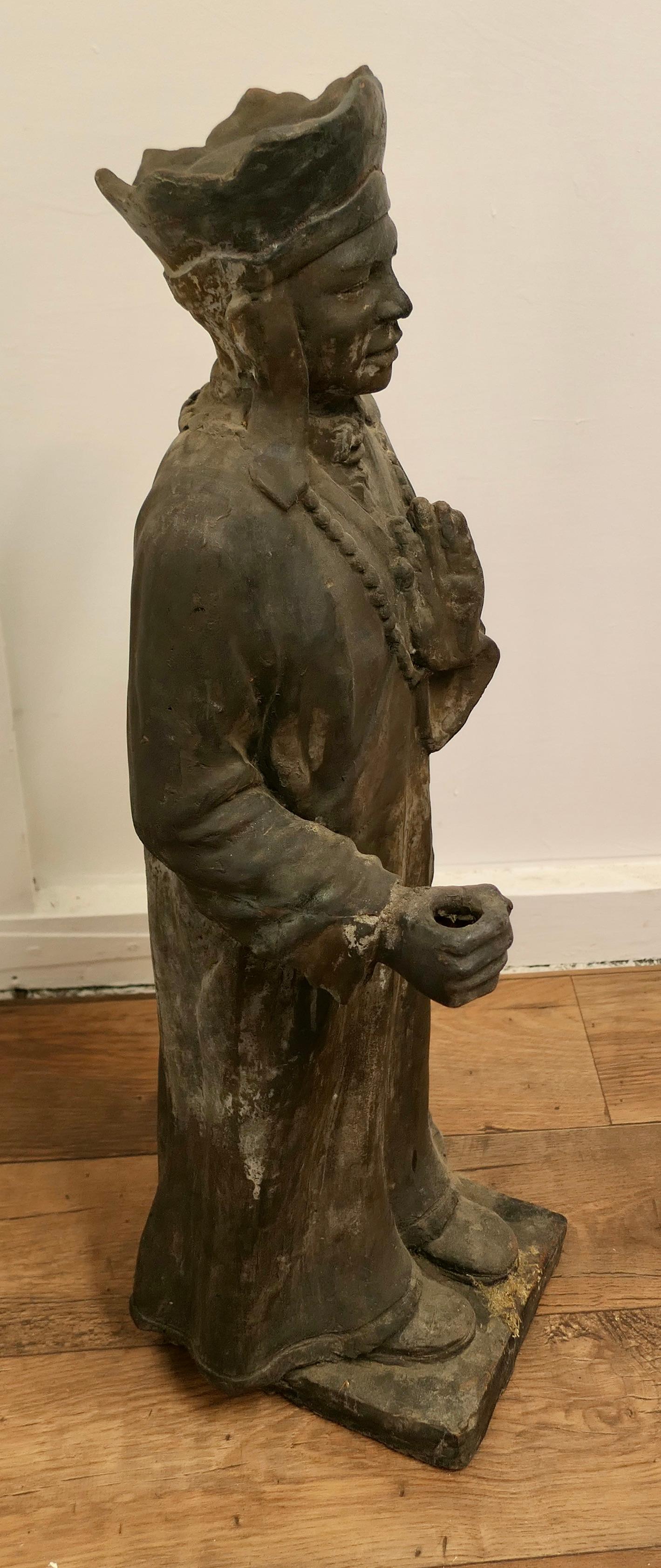 3 Dimensional Terracotta Statue Khmer or Cambodian Priest    In Good Condition For Sale In Chillerton, Isle of Wight