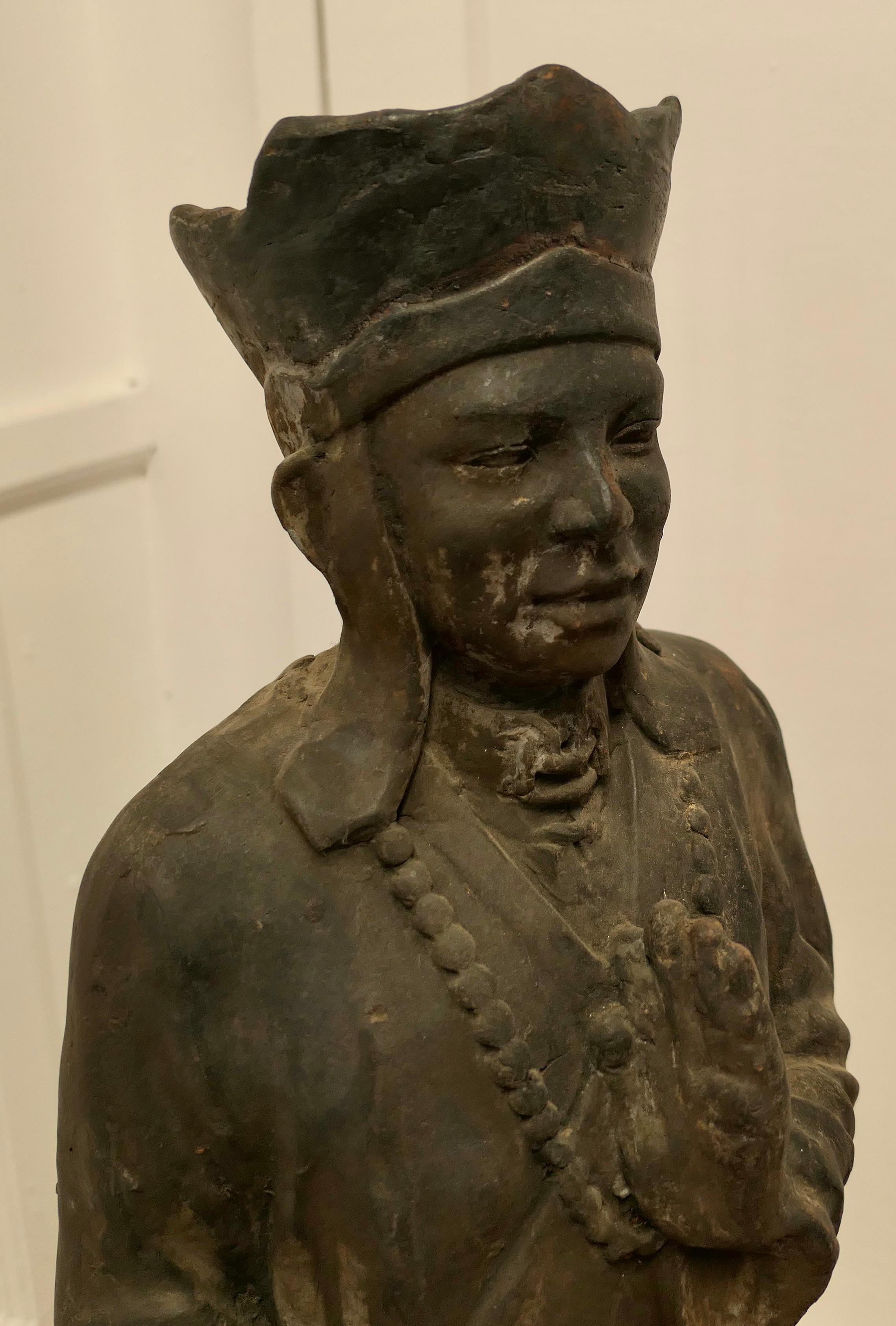 Early 19th Century 3 Dimensional Terracotta Statue Khmer or Cambodian Priest    For Sale