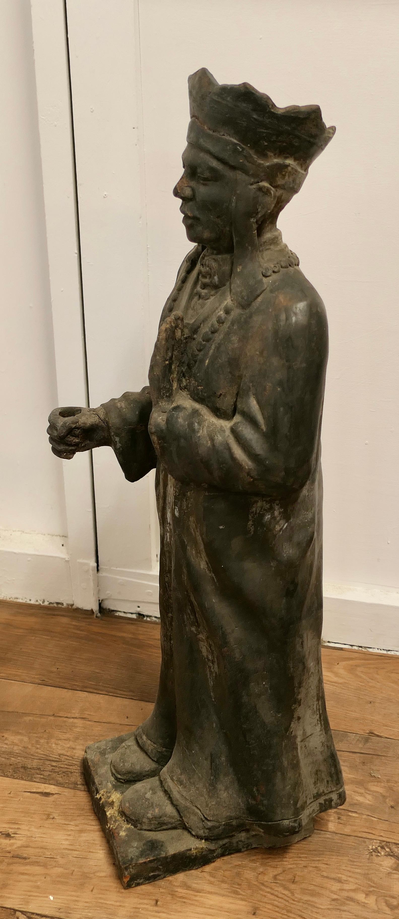 3 Dimensional Terracotta Statue Khmer or Cambodian Priest    For Sale 2