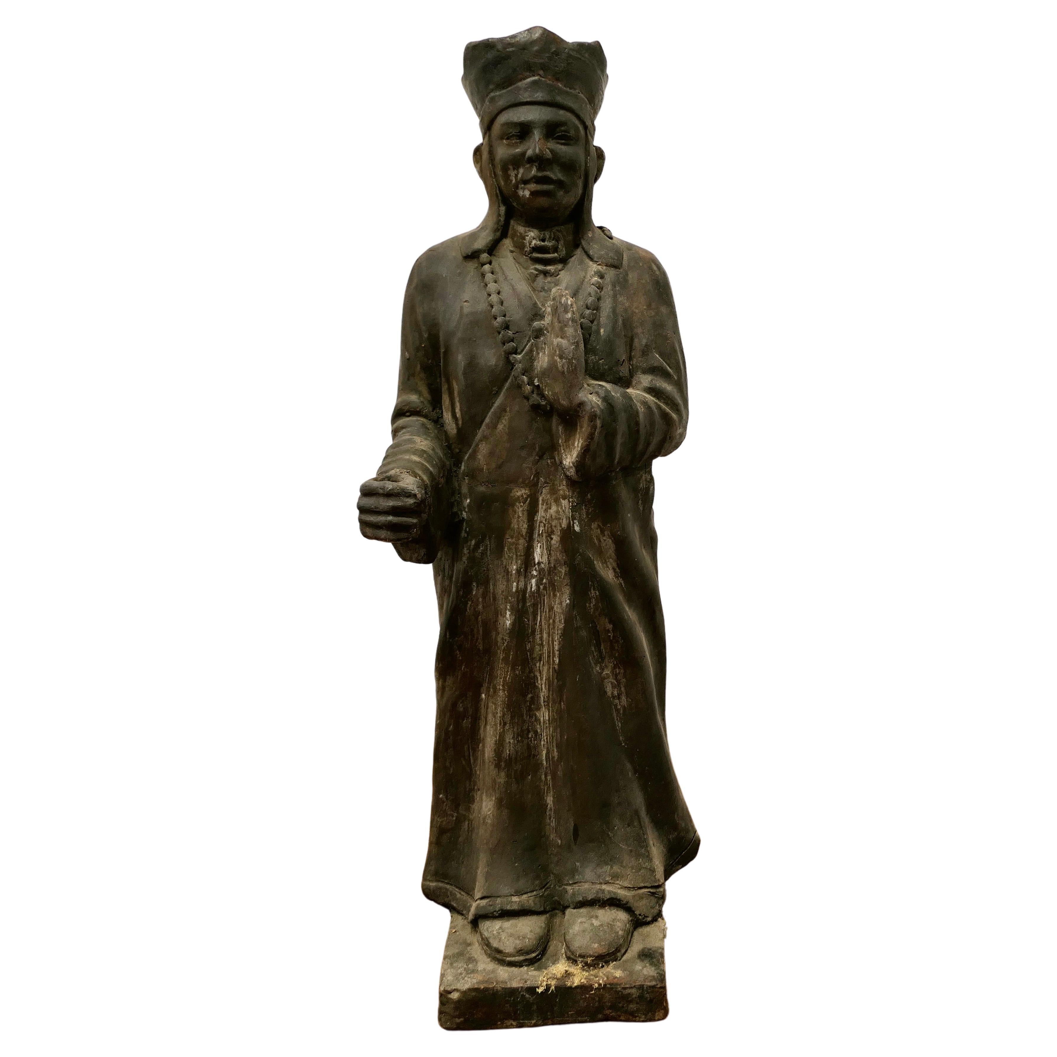 3 Dimensional Terracotta Statue Khmer or Cambodian Priest    For Sale