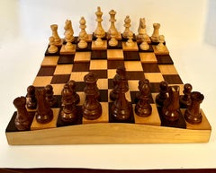 3 Dimensional Wooden Chess or Checker Board with Chess Players