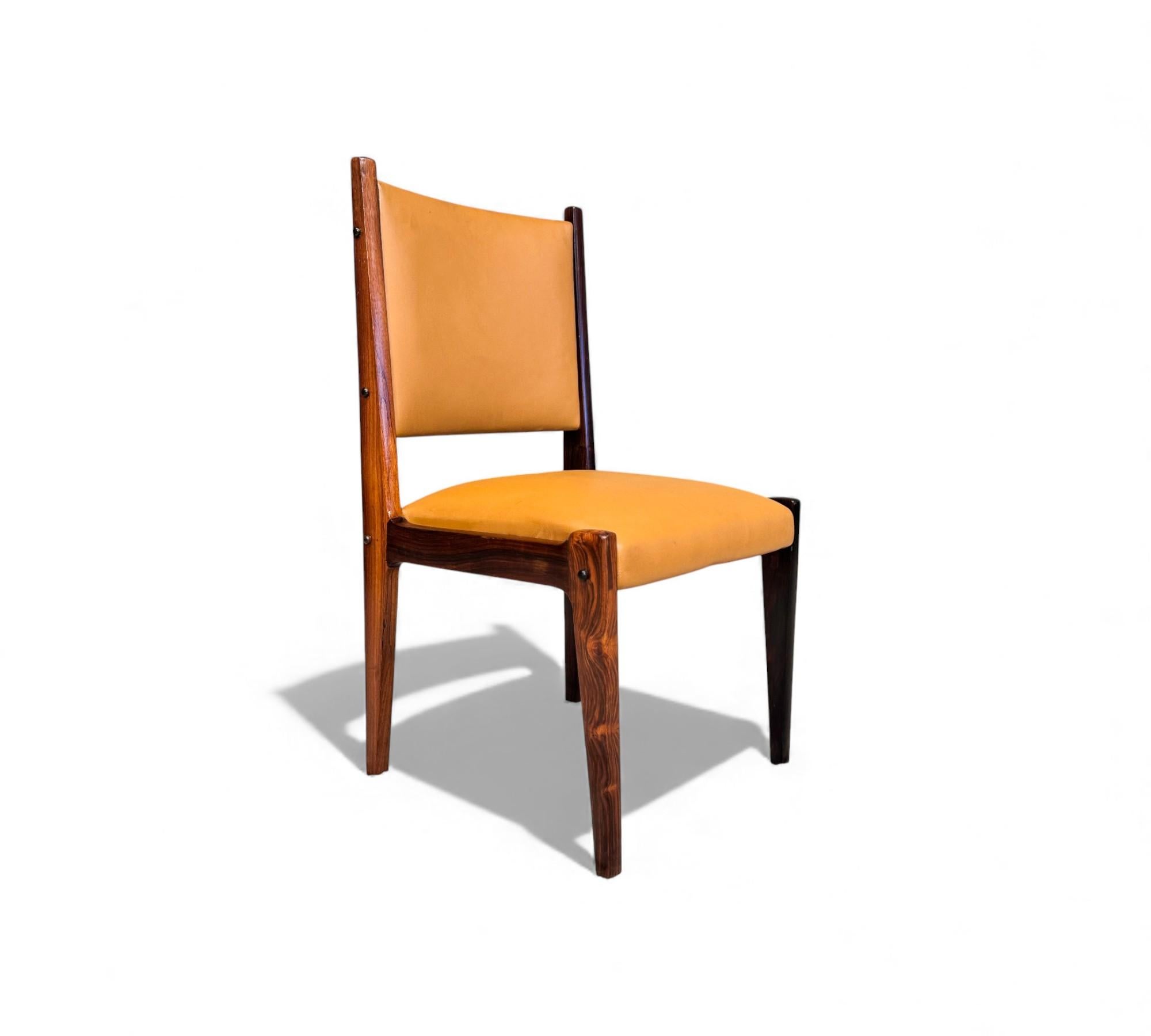 3 Dining Chairs in Hardwood & Leather, Sergio Rodrigues for Bloch, 1960s en venta 4