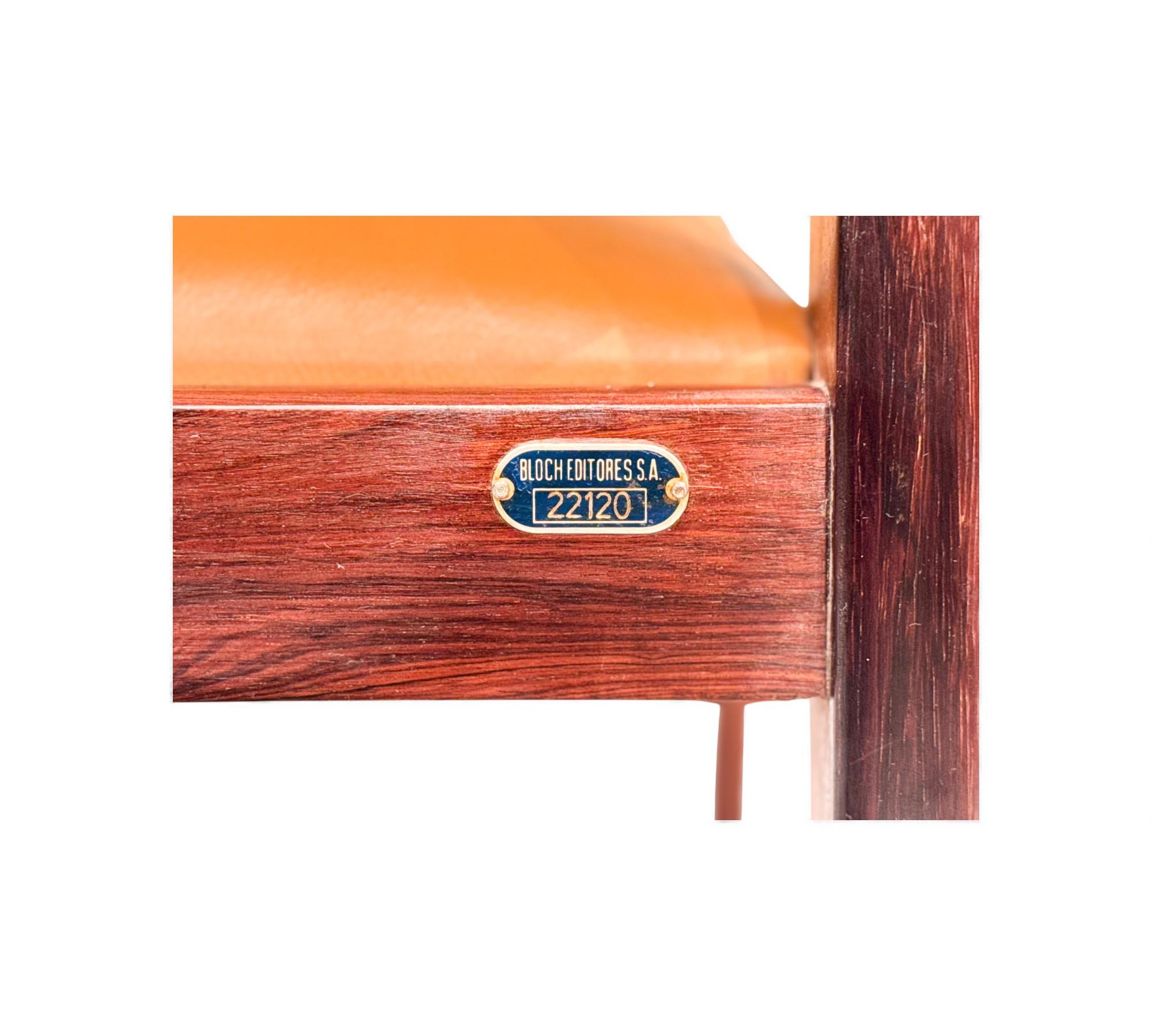 3 Dining Chairs in Hardwood & Leather, Sergio Rodrigues for Bloch, 1960s en venta 6