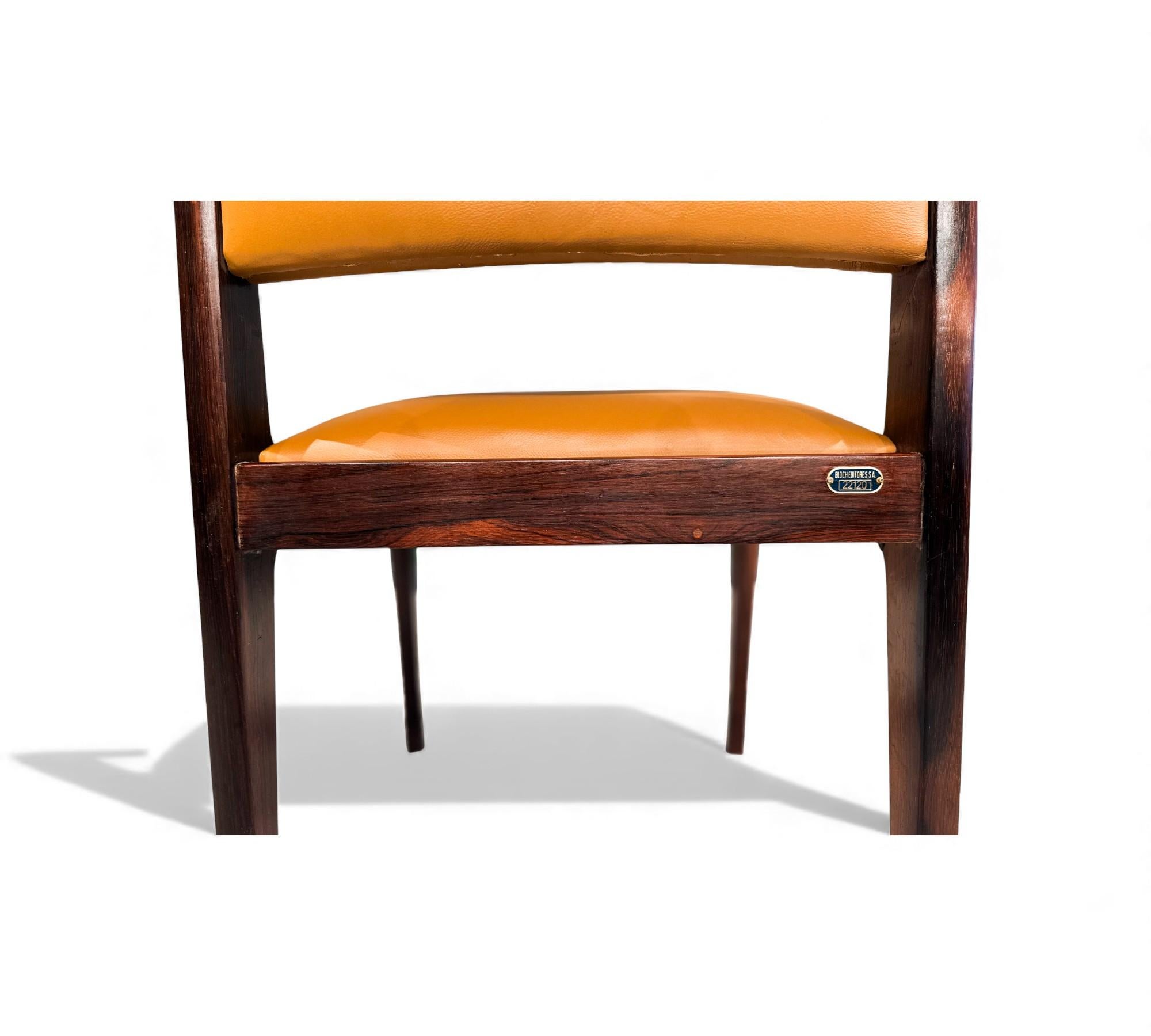 3 Dining Chairs in Hardwood & Leather, Sergio Rodrigues for Bloch, 1960s en venta 7