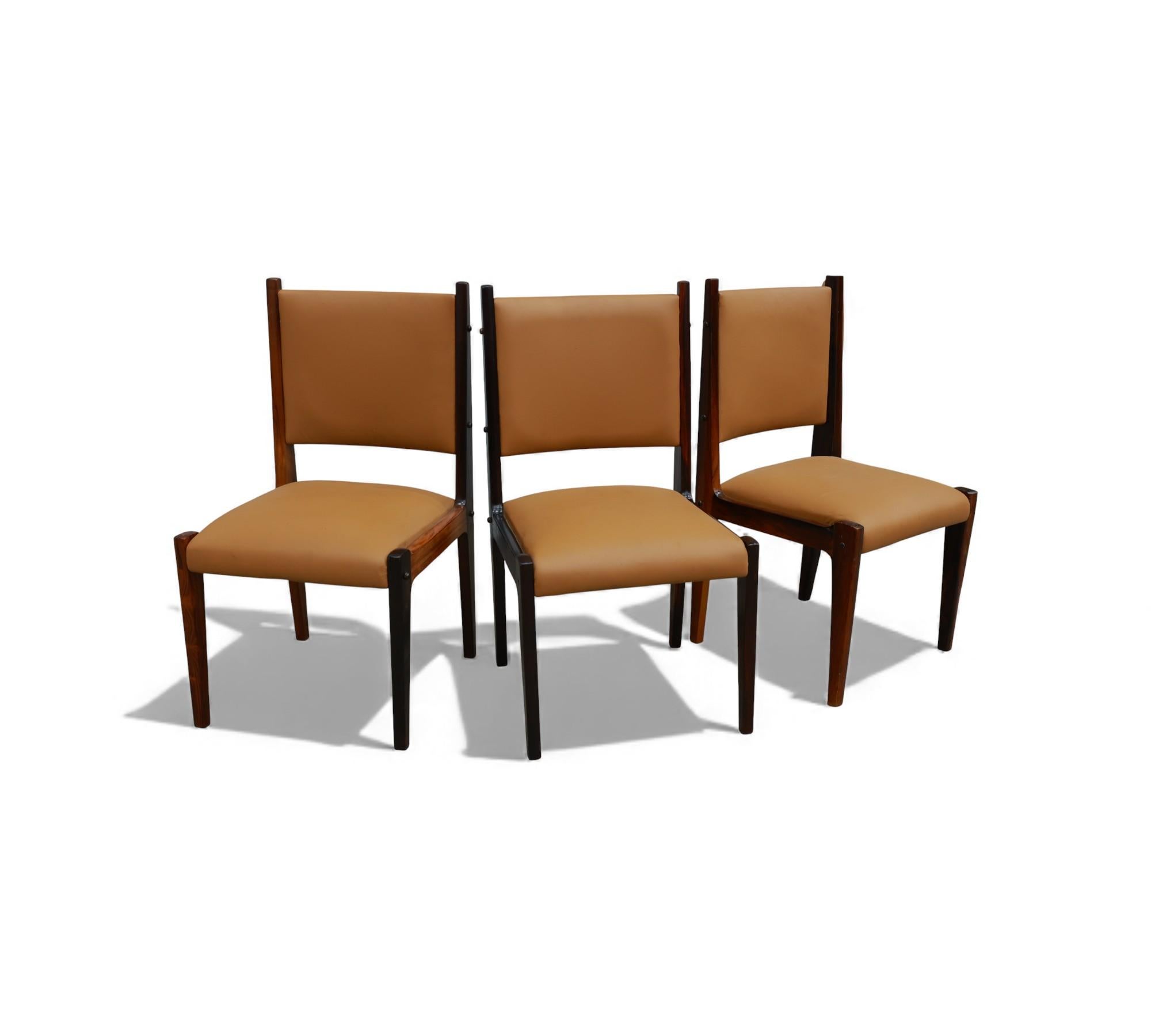 3 Dining Chairs in Hardwood & Leather, Sergio Rodrigues for Bloch, 1960s Brasileño en venta