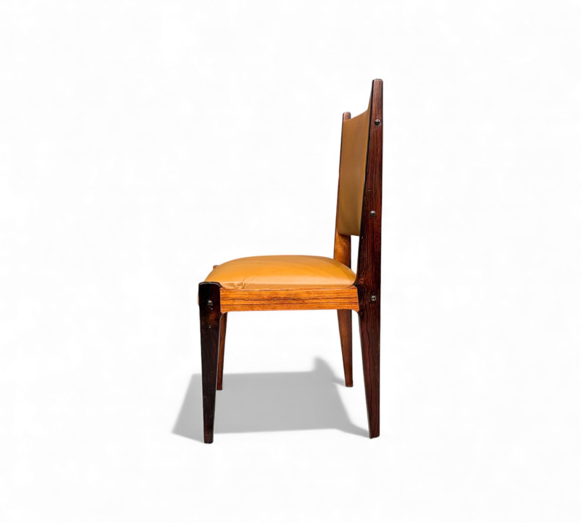 3 Dining Chairs in Hardwood & Leather, Sergio Rodrigues for Bloch, 1960s siglo XX en venta