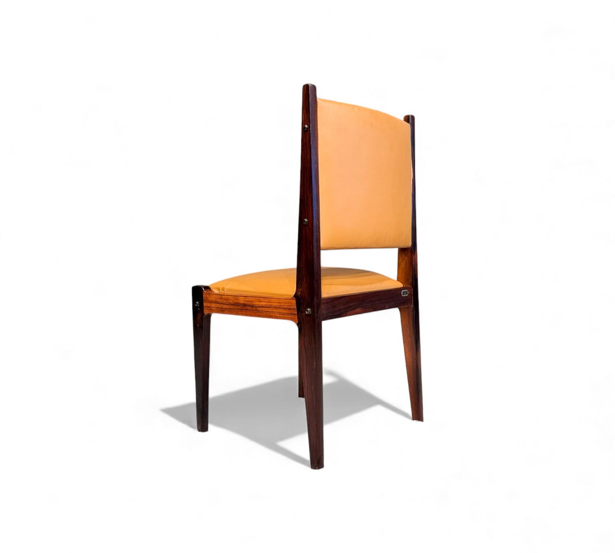 3 Dining Chairs in Hardwood & Leather, Sergio Rodrigues for Bloch, 1960s Cuero en venta