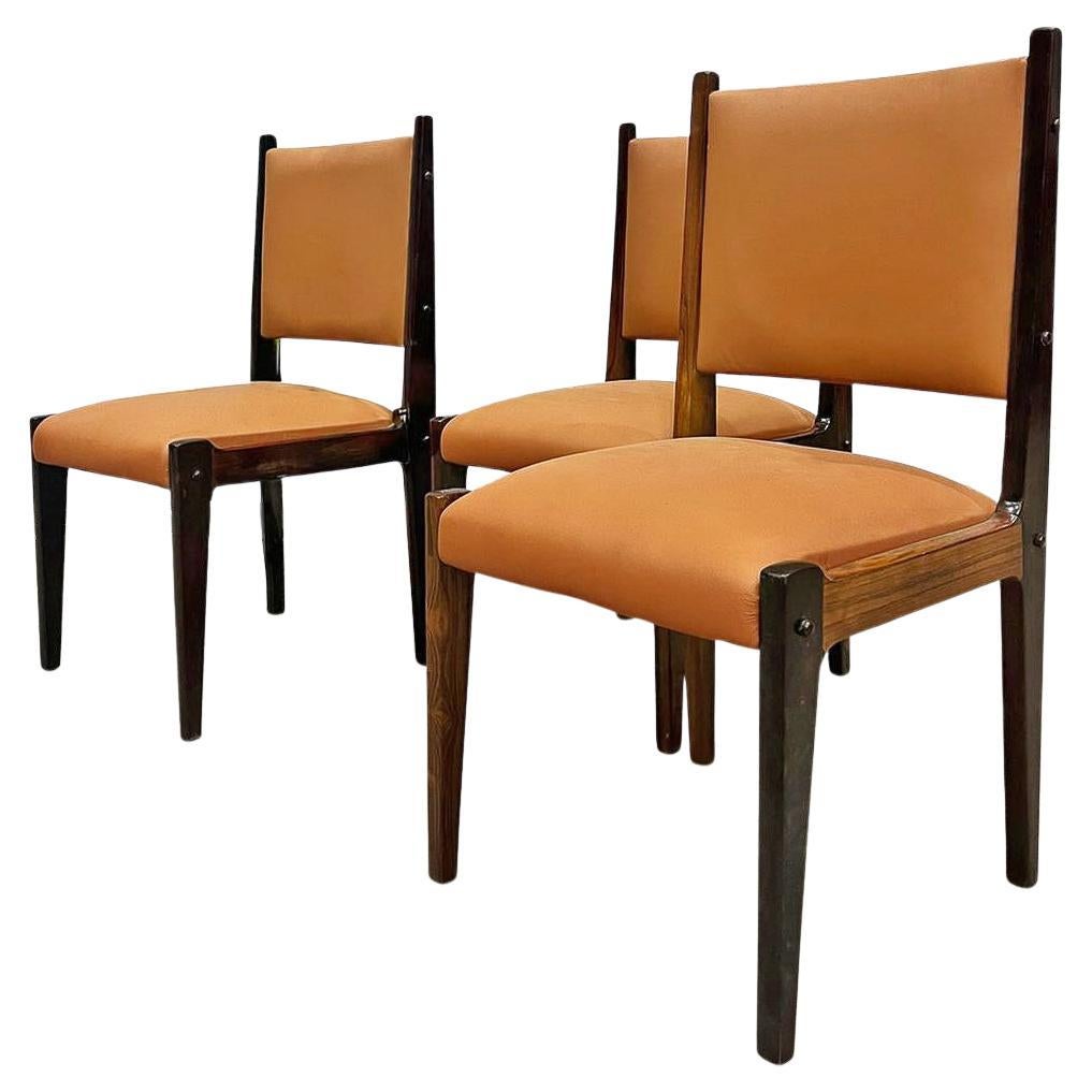 3 Dining Chairs in Hardwood 
Leather, Sergio Rodrigues for Bloch, 1960s