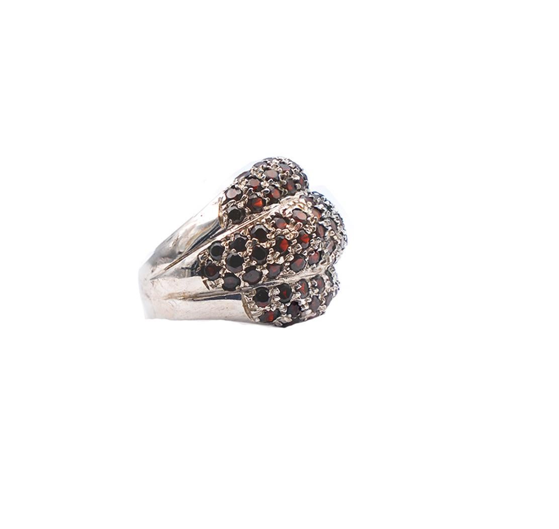 Contemporary 3 Dome Garnet Dome Ring Pave Sterling Silver