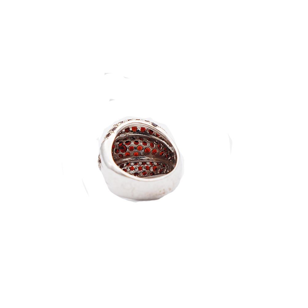 Round Cut 3 Dome Garnet Dome Ring Pave Sterling Silver