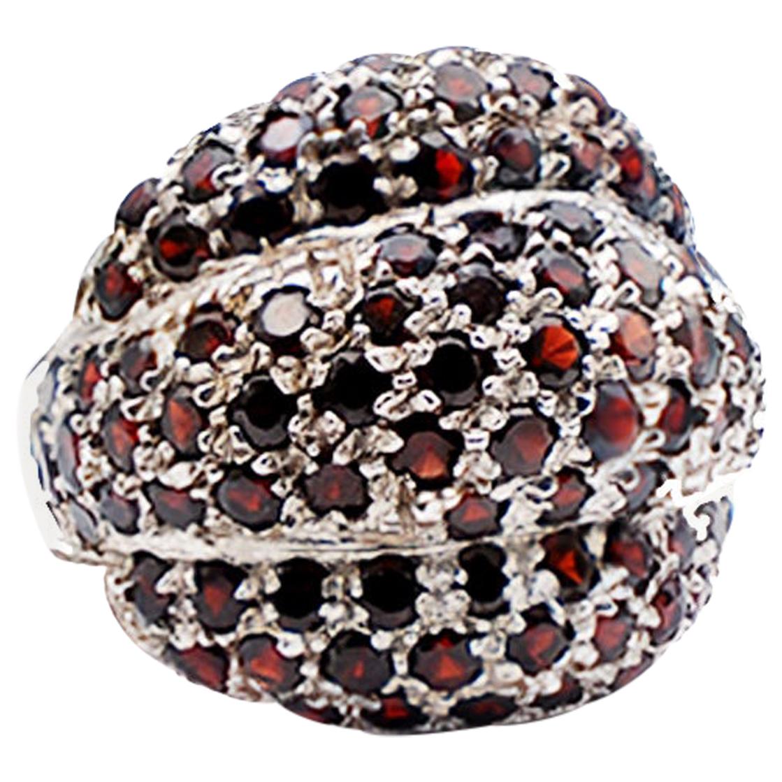 3 Dome Garnet Dome Ring Pave Sterling Silver