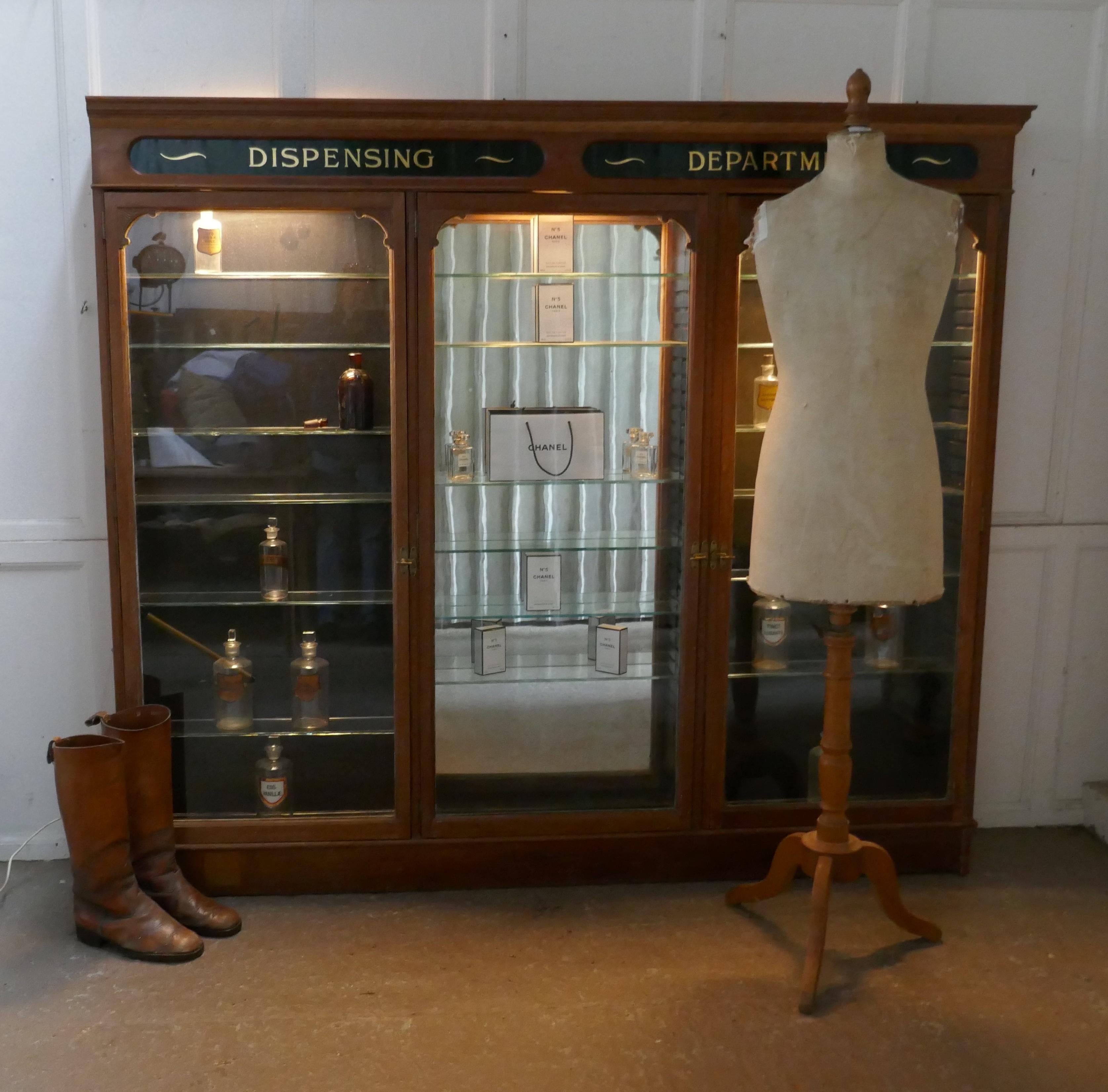 3 door Edwardian glazed mahogany chemists pharmacy cabinet

This is a superb piece for display, it has 3 individual cupboards in the one piece cabinet. The cupboard is shallow and each cupboard has has many removable glass shelves and the back of