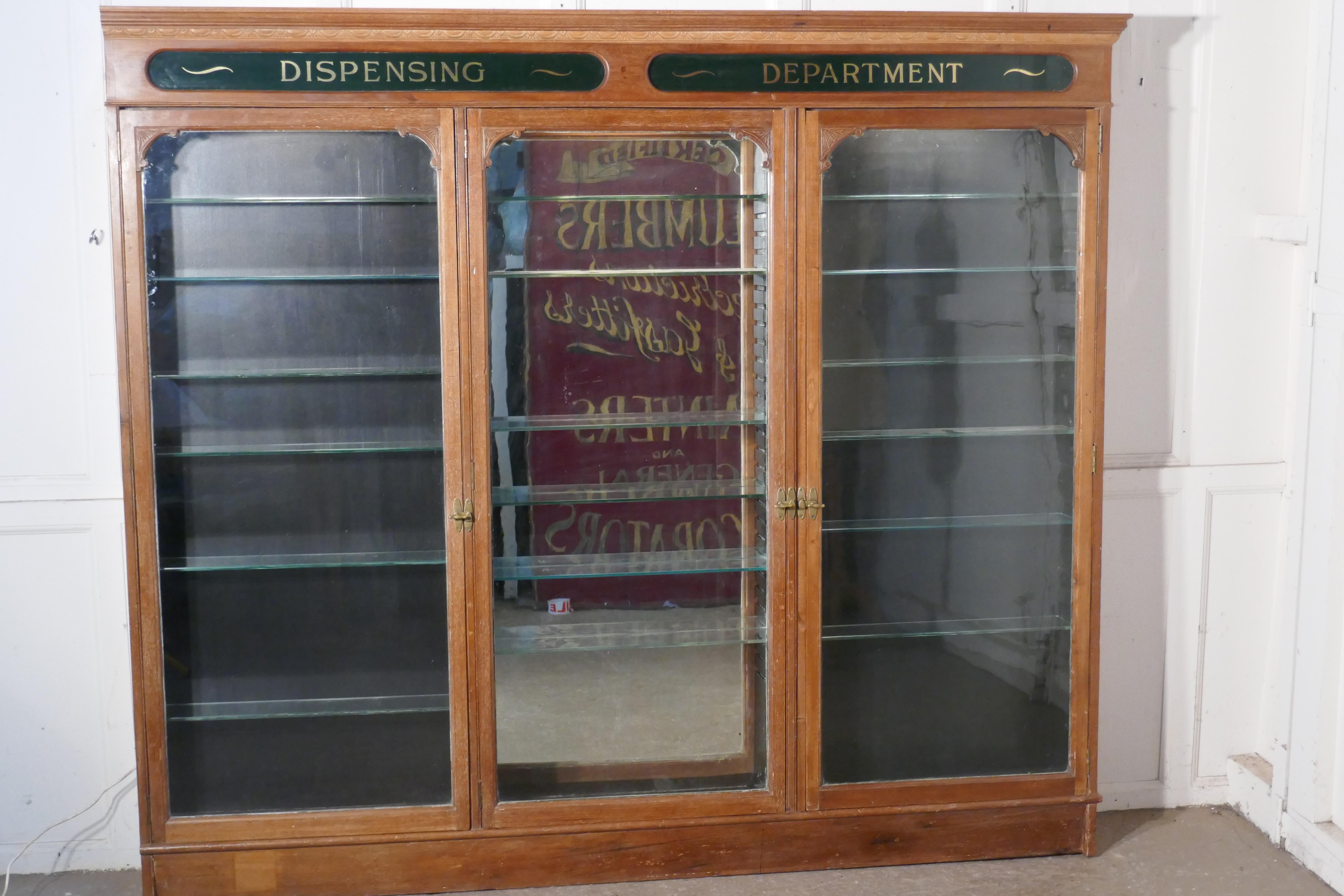 Early 20th Century 3 Door Edwardian Glazed Mahogany Chemists Pharmacy Cabinet
