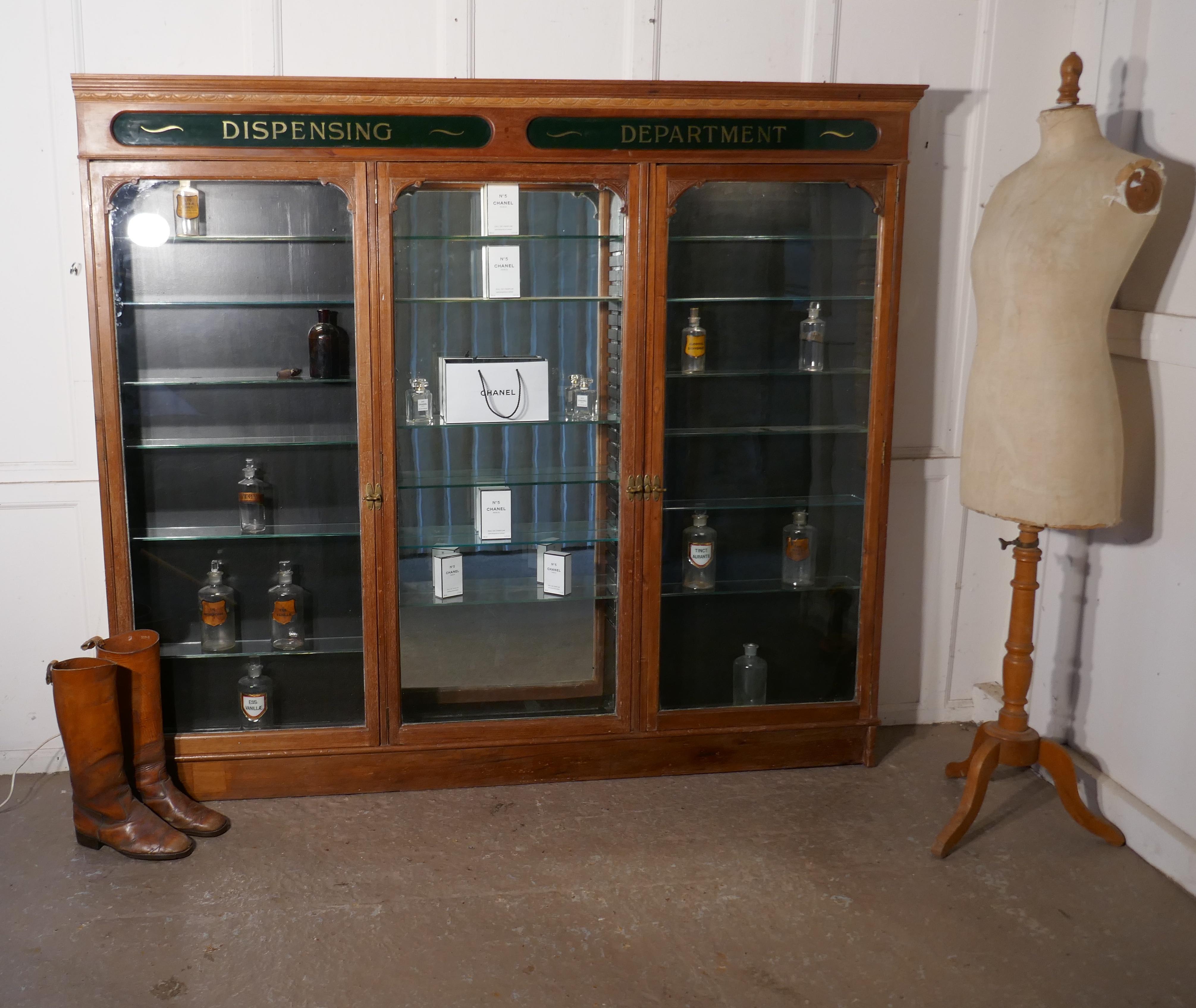 3 Door Edwardian Glazed Mahogany Chemists Pharmacy Cabinet 1