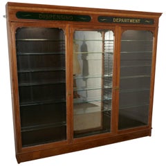 Antique 3 Door Edwardian Glazed Mahogany Chemists Pharmacy Cabinet