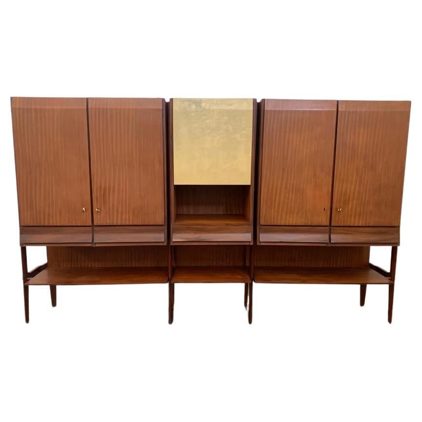 3-Door Highboard in Teak and Parchment, 1960s For Sale