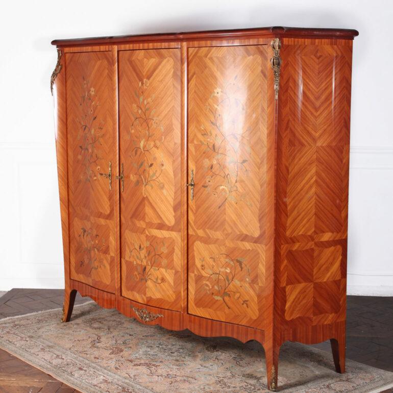 French 3 Door Kingwood Marquetry Armoire