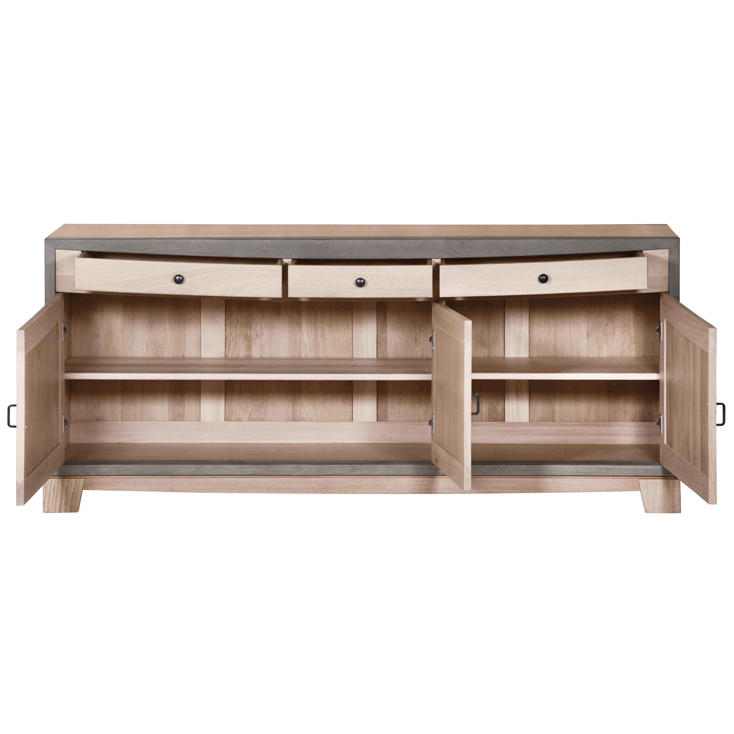 Modern 3-Door Sideboard with 3 Drawers in Natural Solid Oak, 100% Made in France For Sale