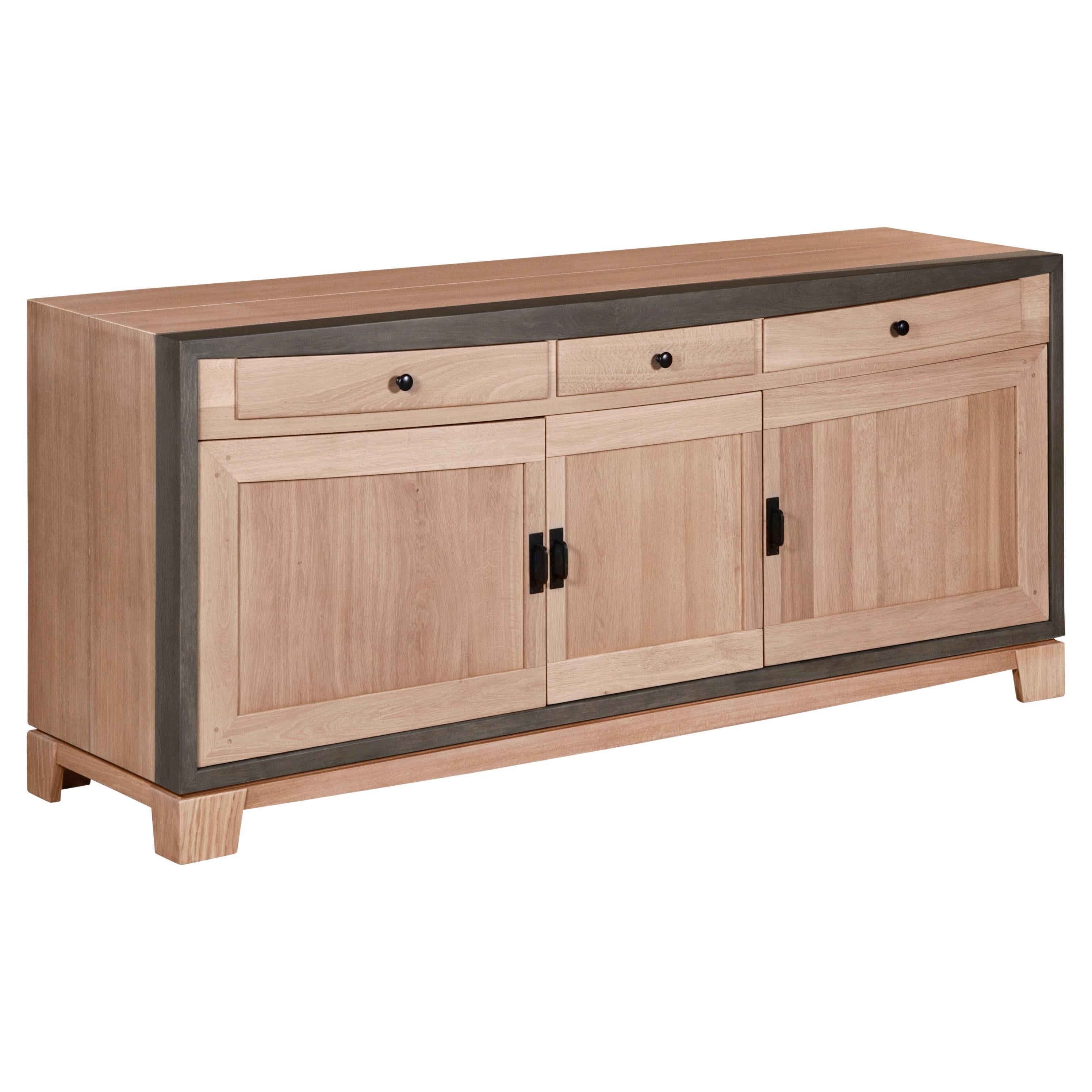 3-Door Sideboard with 3 Drawers in Natural Solid Oak, 100% Made in France