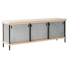 3 Door Strata Credenza with Travertine and Maple by Fort Standard, in Stock