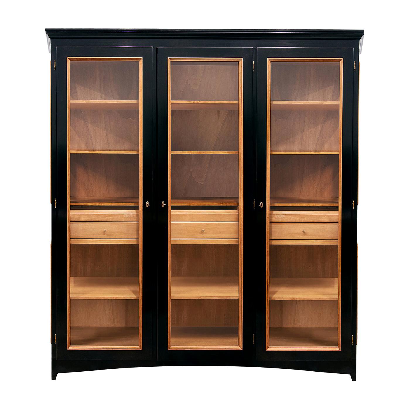 3-Doors Black Display Cabinet