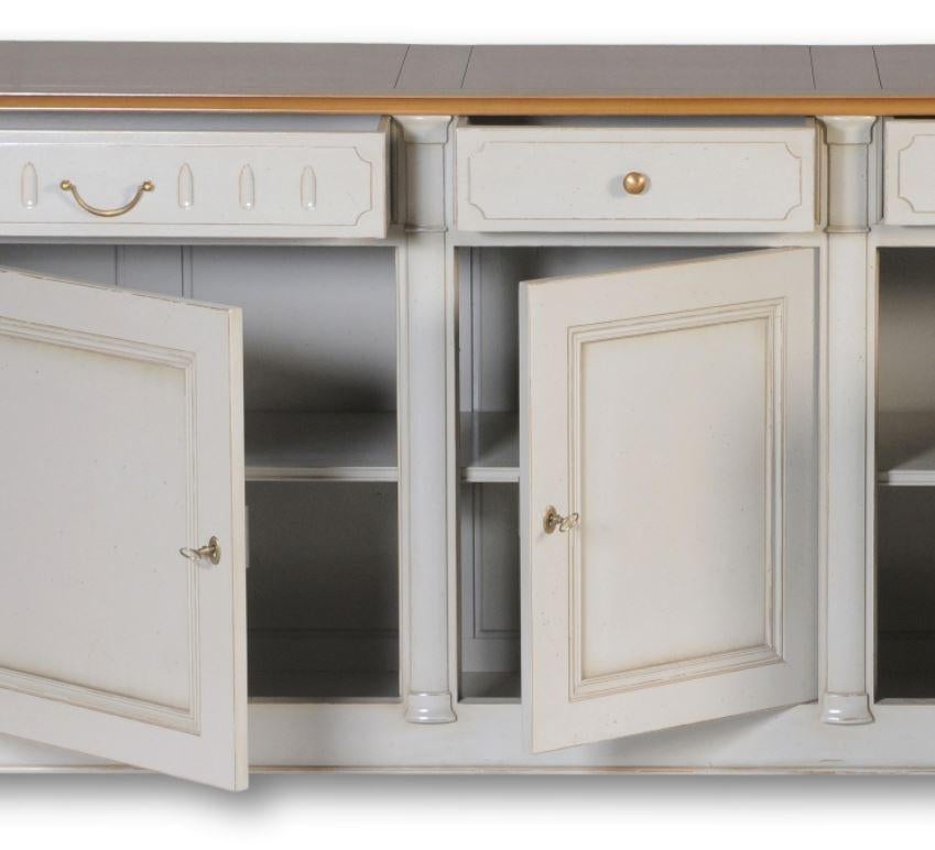Neoclassical 3 Doors Charm French Buffet in Solid Cherry Wood For Sale