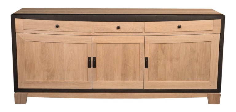 Modern 3 Doors Contemporary Sideboard in Oak with a Black Lacquered Frame For Sale