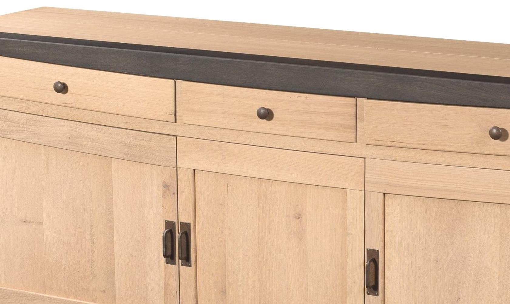 French 3 Doors Contemporary Sideboard in Oak with a Black Lacquered Frame For Sale