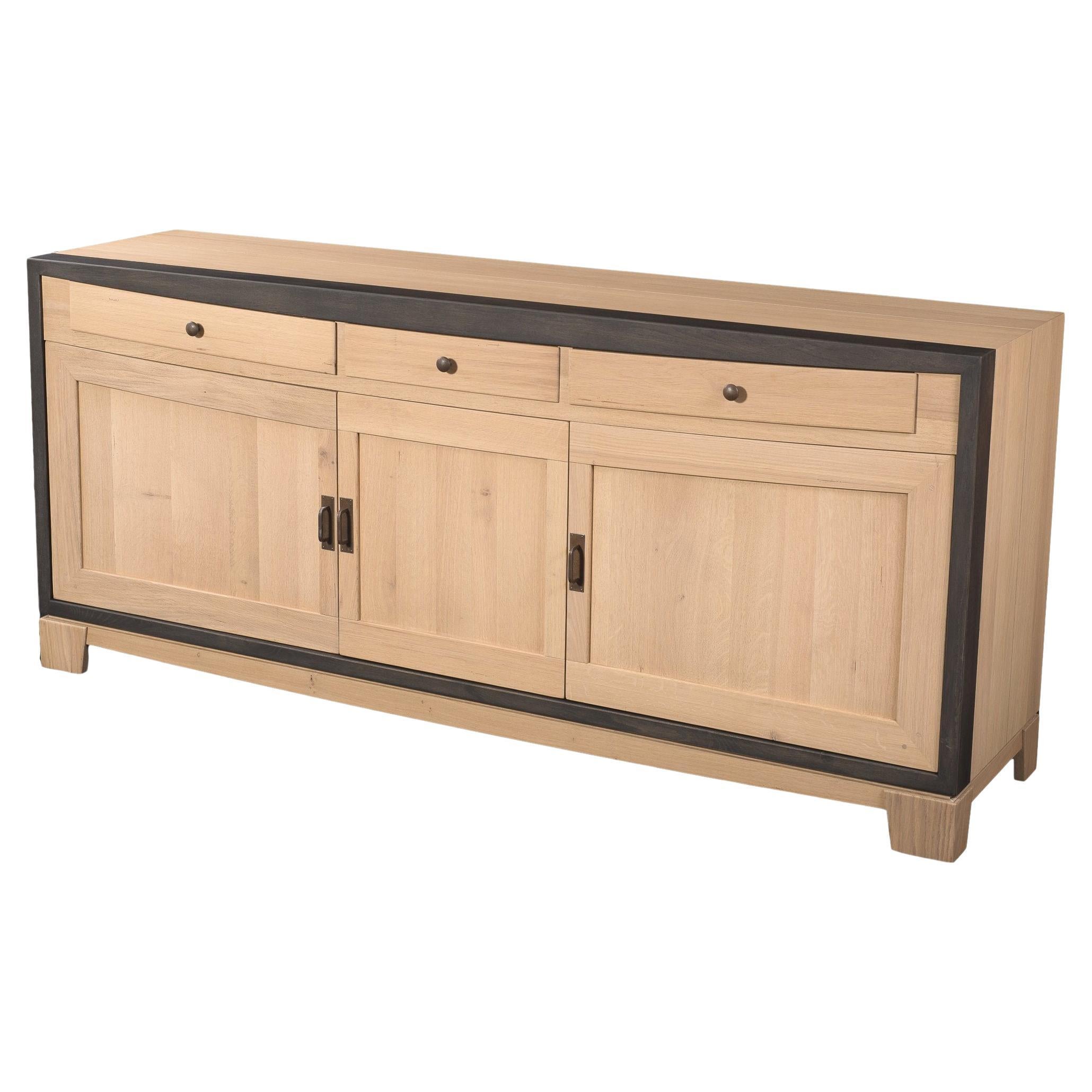 3 Doors Contemporary Sideboard in Oak with a Black Lacquered Frame