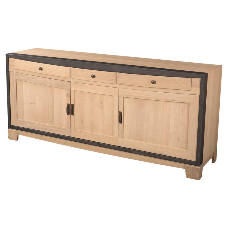 3 Doors Contemporary Sideboard in Oak with a Black Lacquered Frame For Sale