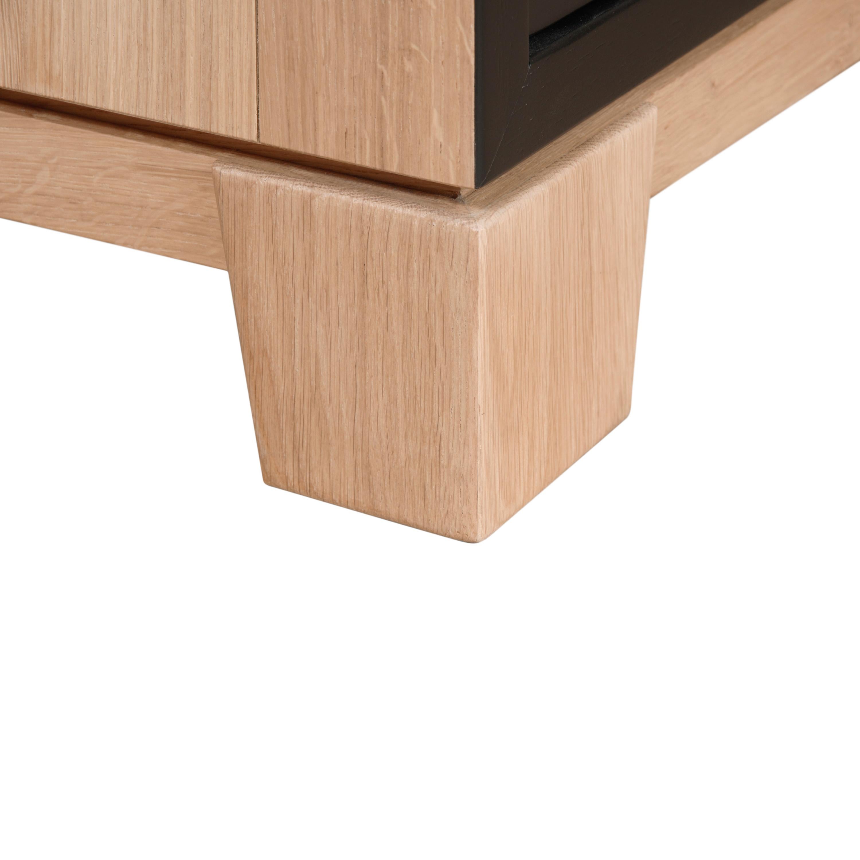 Modern 3 Doors Sideboard in Oak, Matt Black Lacquered Front and Inside, Made in France For Sale