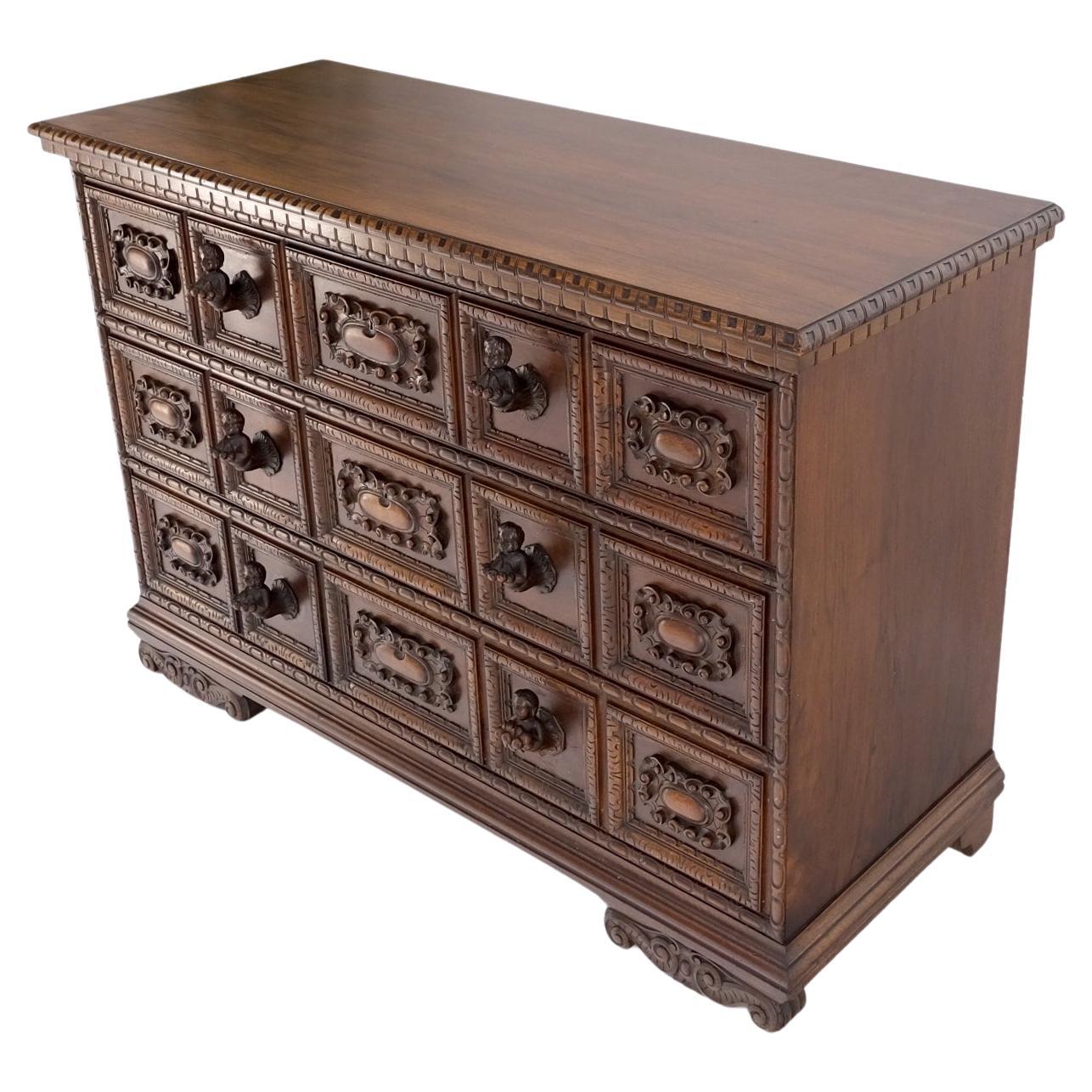 3 Dovetail Drawers Heavily Carved Wooden Pulls Rope Edge Bachelor Chest Dresser For Sale