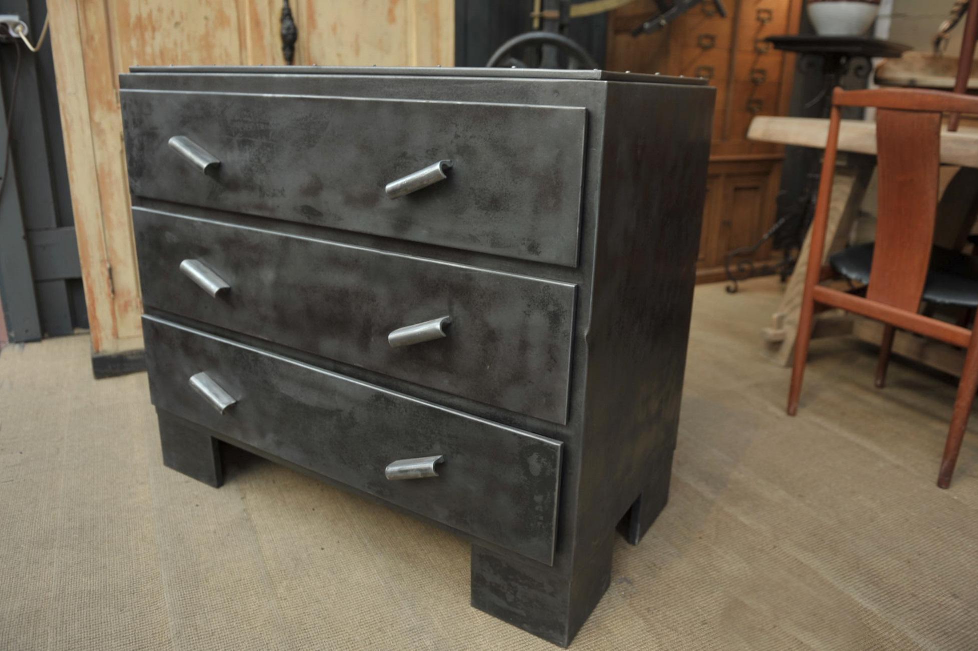 3 Drawer All Metal Chest of Drawer, France, circa 1950 For Sale 3