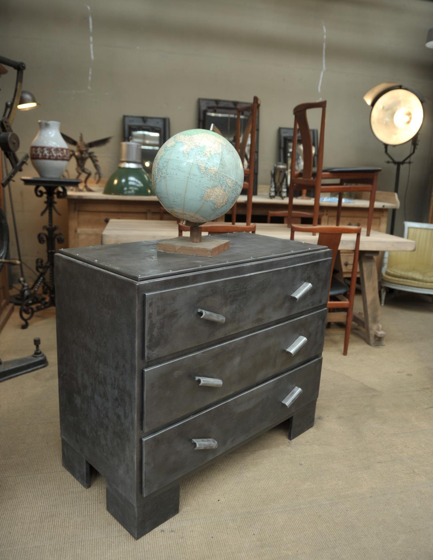 Mid-20th Century 3 Drawer All Metal Chest of Drawer, France, circa 1950 For Sale